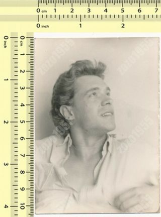 Handsome Guy In Shirt Portrait,  Good Looking Man Vintage Photo Snapshot
