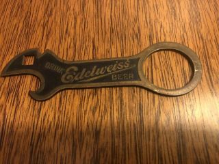 Vintage Edelweiss Beer Bottle Opener Key Chain Brass Metal Advertising Rare