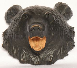 Japanese Ainu Bear Face Wood Hand Carved Black Wall Hanging Hokkaido Vintage 2