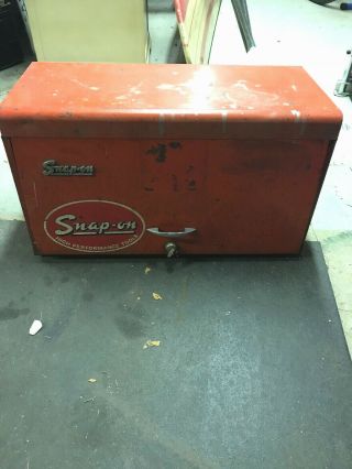 Vintage Snap - On Tools 9 Drawer Flip Open 26 " Tool Box Chest Red Steel With Key