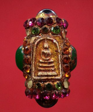Phra Somdej Mask Gold Jade Embed Gem Takrut Leklai Wat Phra Kaew Thai Amulet