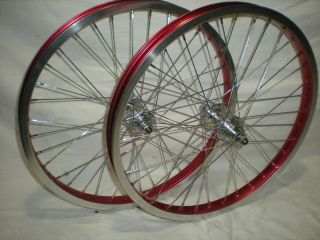 Old School Vintage Bmx Araya 7x Suzue Wheel Set In Red 20 X 1.  75
