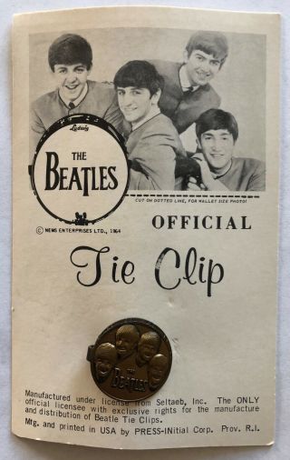 Vintage 1964 The Beatles Official Tie Clip Collectible On Card