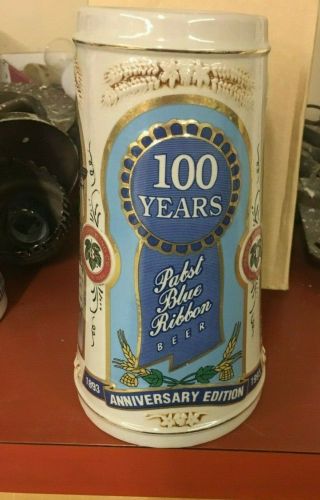 1993 Pabst Blue Ribbon Anniversary Edition 100 Years Beer Stein Limited Edition