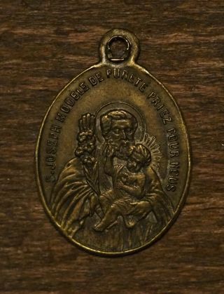 Antique religious bronze medal pendant Our Lady of Tongre ex voto hearts below 2