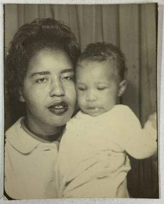 Tired African American Woman W/baby In Photobooth,  Vintage Photo Snapshot