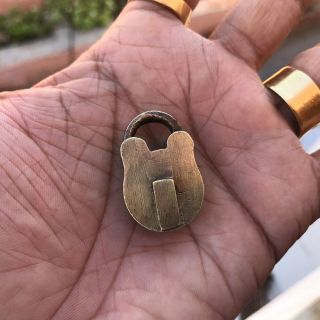 (03).  An Old Antique Vintage Solid Brass Padlock Lock With Key Small Miniature