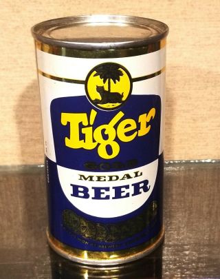 Bottom Opened Minty Flat Top Tiger Beer Can Singapore Brewed For Export Onbottom