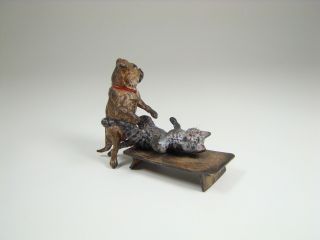 Franz Bergman Dog & Cat On Table Erotic Scene Cold Painted Bronze
