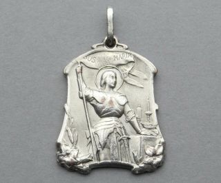 French,  Antique Religious Pendant.  Saint Joan Of Arc.  Art Nouveau Medal.