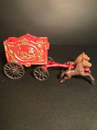 Vintage Cast Iron Circus Horse Drawn Wagon Antique Toy