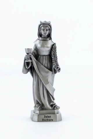 Pewter Catholic Saint Barbara Statue With Laminated Prayer Card