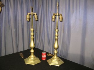 Rare Vintage Antique Victorian Pr Brass Candle Stick Table Lamps Double Sockets