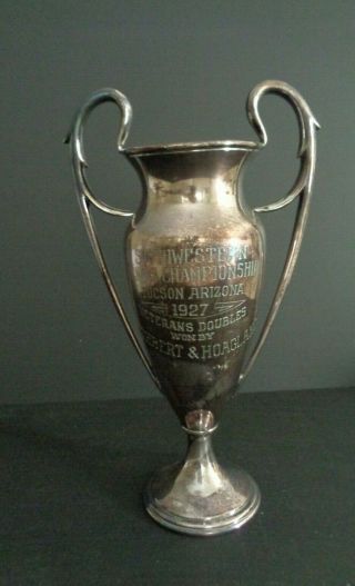 Antique 1927 Wilcox International Silver Plate Veterans Tennis Loving Cup Trophy