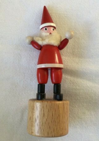 Vintage Collapsible Wooden Santa Push Button Toy Made In Italy
