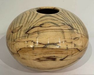 Philip Moulthrop 2008 Signed Spalted Hackberry Turned Wood Vase Bowl 5” X 7.  5”