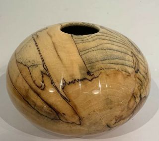 Philip Moulthrop 2008 Signed Spalted Hackberry Turned Wood Vase Bowl 5” X 7.  5” 2