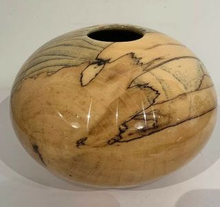 Philip Moulthrop 2008 Signed Spalted Hackberry Turned Wood Vase Bowl 5” X 7.  5” 3