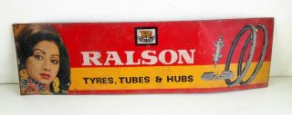 Vintage Old Collectible Rare Ralson Tyres Tube And Hubs Ad Litho Tin Sign Board