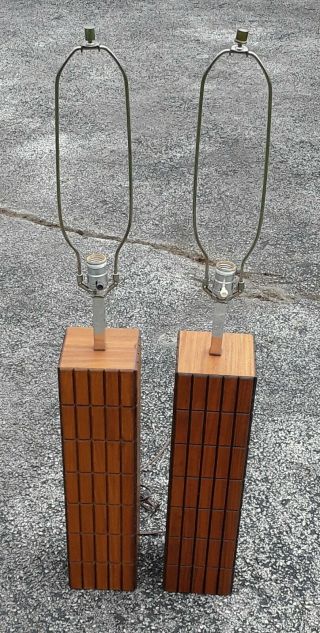 Mid - Century Modern Rectangular Walnut Chrome Table Lamps,  42 "