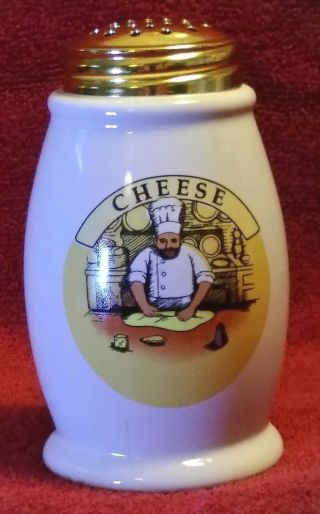 Vintage Parmesan Cheese Shaker White Ceramic Bottle Gold Metal Top Container