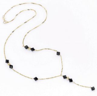 Vintage 14k Yellow Gold Jet Chain Necklace 16.  5 Inches