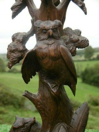 Stunning Pr 19thc Black Forest Oak Carved Epergnes With Owl & Fox By Tree