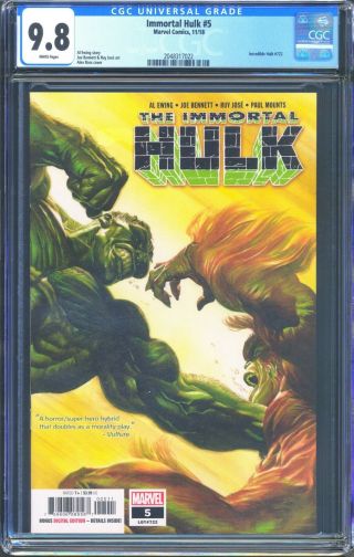 Immortal Hulk 5 (marvel) Cgc 9.  8 White Pages Written By Al Ewing Cover Alex Ross