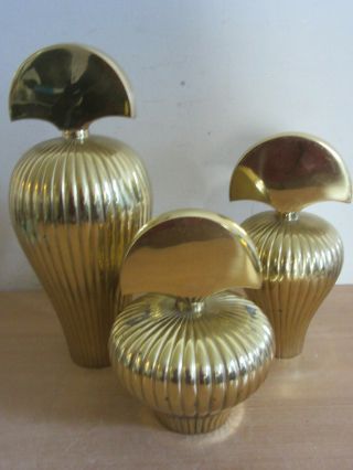 3 Vintage 1987 Solid Brass Kinder Harris,  Stuttgart Ark Lg 13 " Perfume Bottles