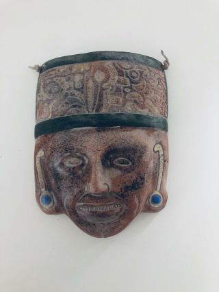 Vintage Terra Cotta Clay,  Tribal Mask,  Aztec Hand Painted Wall Hanging Decor