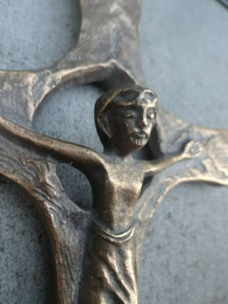 Expressionist Rare Vintage German Bronze Crucifix Cross Great Work Of Sacred Art