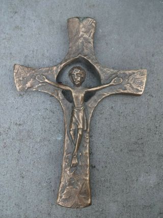 EXPRESSIONIST RARE vintage German bronze Crucifix Cross Great work of sacred ART 2