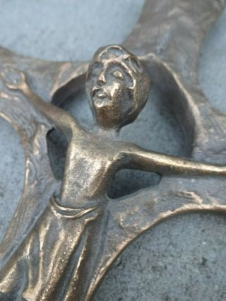 EXPRESSIONIST RARE vintage German bronze Crucifix Cross Great work of sacred ART 3