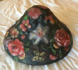 Beatutiful Antique Pairpoint Reverse Painted Puffy Glass Lamp Shade Roses Floral