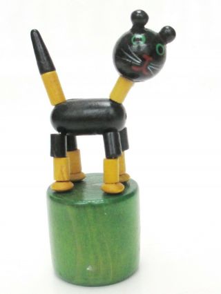 Black Cat - Push Puppet Press Up Wakouwa Dancing Wood Toy