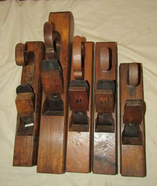 5 Antique Wooden Jack Planes Wood Planes Woodworking Old Tools Large Planes