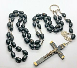 † Nun Antique Black Wooden Beads Habit Rosary - Salesians Of Don Bosco †