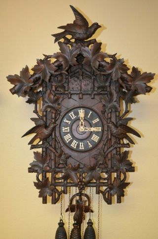 Antique German Rare G.  H.  S.  Quail 3 Bird Cuckoo Clock Late 1800 
