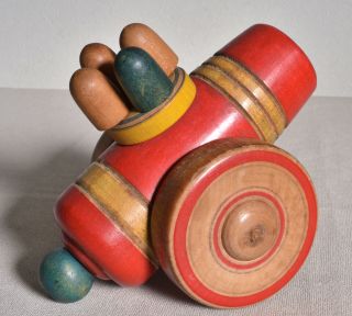 17.  5cm (6.  9 ") Japanese Old Wooden Toy Cannon : Cannonball Pops Out : No Signed
