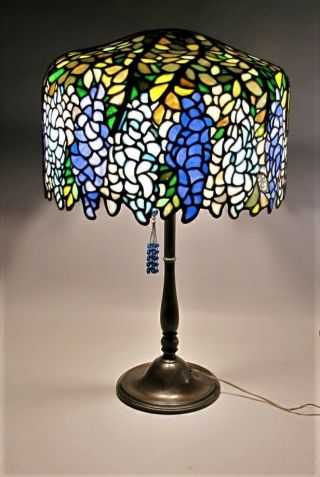 Gorgeous Antique 33 " X 20 " American Leaded Glass Lamp Wisteria Pattern C.  1915