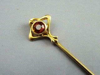 Antique Victorian 14k Gold & Amber Topaz Shield Top Stick Pin