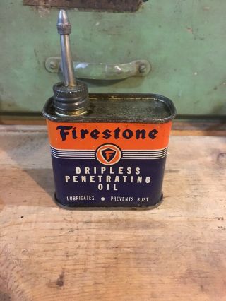 Vintage Rare 4oz Short Firestone Lead Top Handy Gun Reel Oiler Oil Tin Can