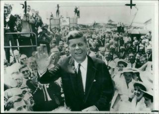 Photograph Of John F.  Kennedy Waving To The Crowd