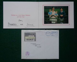 Antique Signed Christmas Card Prince Charles Princess Diana Wales Prince William