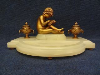 Inkwell Seated Cupid Gilt Bronze Mounted Onyx 1860 - 1900 Encrier French Niii