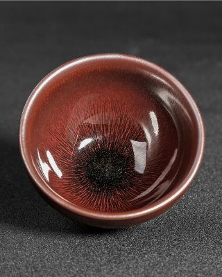 M90 Jianzhan Chinese Song Dynasty Style Tenmoku Tea Bowl Of Red Nogime Glaze