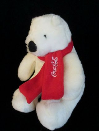 Coca Cola Polar Bear Plush White Stuffed Animal W/ Red Scarf Promo 7 " Toy Doll