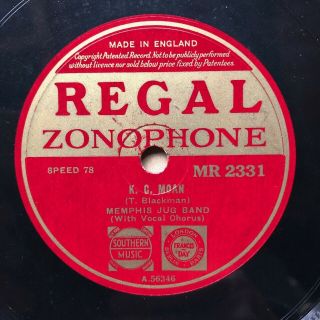 Memphis Jug Band - ‘kansas City Blues/ K.  C.  Moan’ Regal Zonophopne 78 Ee,  Rarity