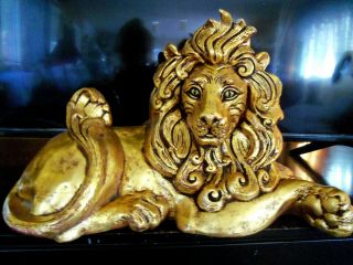 Vintage Large Golden Ceramic Lion Statue 21 "