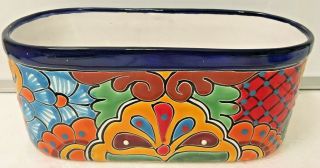 Talavera Mexican Pottery Pot Planter Trough Oval Large 12 " Folk Art Window Plant